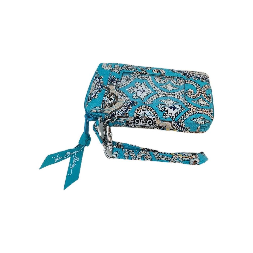 Vera Bradley Java Blue All In One Wristlet Wallet ID Window Coastal Cowgirl Boho